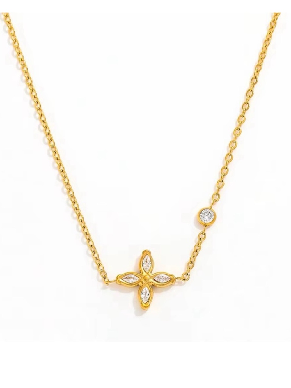18K Gold Plated Cubic Zirconia Flower Necklace